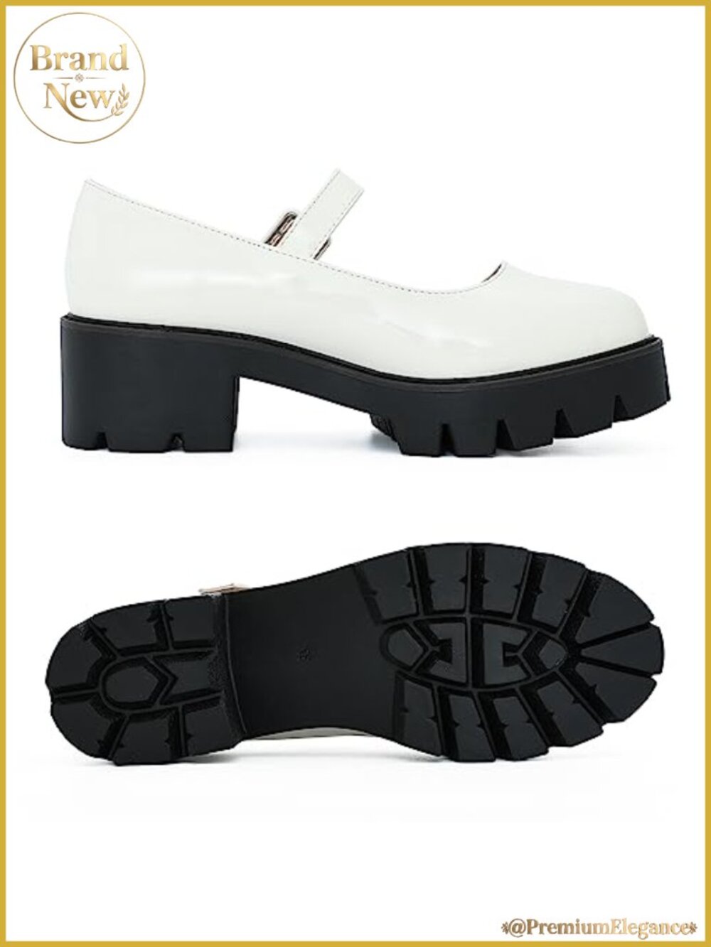 Women's Round Toe Ankle Strap Mary Janes Platform Low Heel Chunky Pumps - Picture 2 of 6